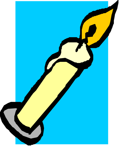The image shows a lit candle with an unlit wick inside of it on top of what appears to be a blue surface against a white background; there is no text present in this clip-art illustration.
