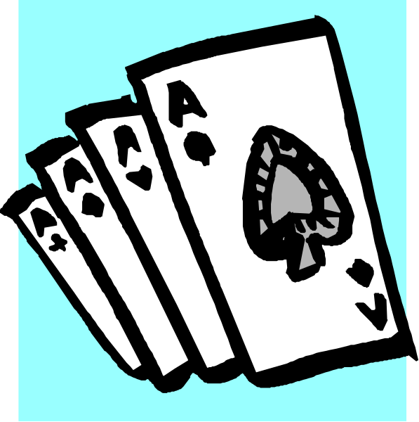The image shows a deck of playing cards with an ace on top displayed against a blue background.