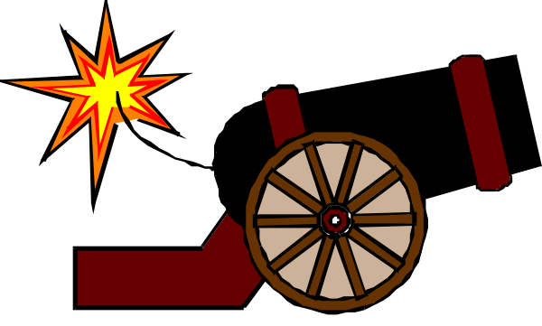 The image shows a cartoon depiction of an explosion with fireworks around it, followed by what appears to be a wagon wheel in motion against a dark background.