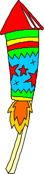 The image shows a colorful rocket with stars on it against a gray background.