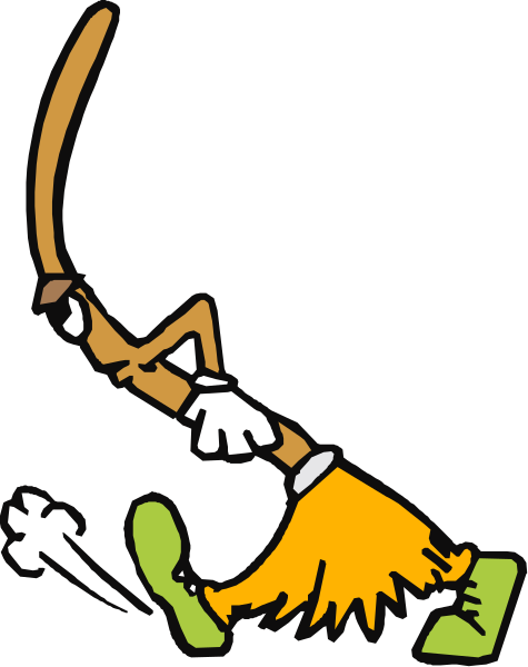 The image shows a cartoon character with an exaggeratedly long neck standing on its head while holding onto what appears to be another object in front of it; there is no text present within this small clip-art illustration, and all elements depicted here remain consistent throughout their depiction without any significant changes.