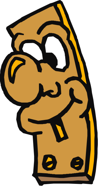 The image shows a cartoon of an anthropomorphic piece of wood with eyes peeking out from behind it, giving off a surprised expression while standing in front of what appears to be a door frame.