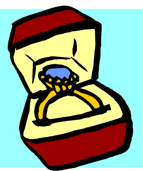 The image shows a cartoon depiction of an open jewelry box with rings inside it placed on top of what appears to be a toilet tank lid against a blue background.