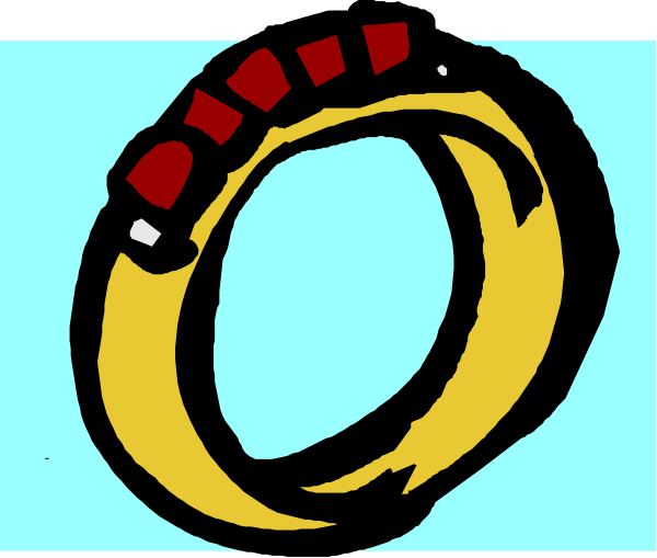 The image shows a cartoon ring with two bands on it against a blue background.