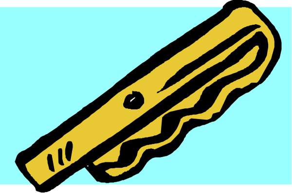 The image shows a yellow comb with two teeth on either side of it against a blue background.
