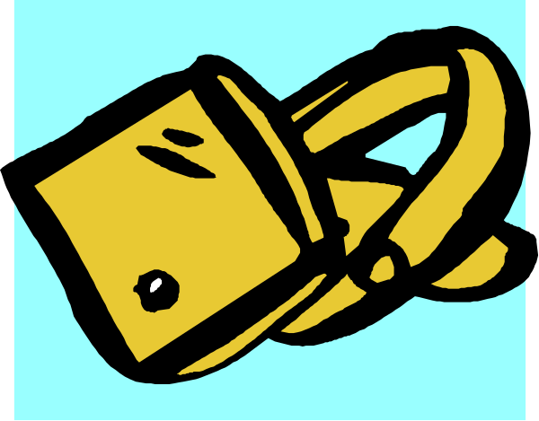 The image shows a cartoon of an open umbrella with its handle pointing upwards against a blue background on top left corner; in bottom right corner there is a yellow object that resembles a bell, and it has two small black dots for eyes.