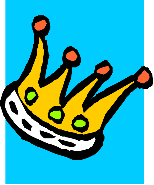 The image shows a cartoon crown with three towers on top of it against a blue background.