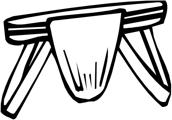 The black and white illustration shows a simple depiction of an altar with two candles on either side atop it, flanked by what appears to be wooden posts that resemble totems or pillars in front of which is draped a piece of cloth hanging from one post over the other.