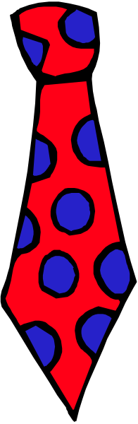 The image shows a tie with red polka dots on top of blue circles against a gray background.