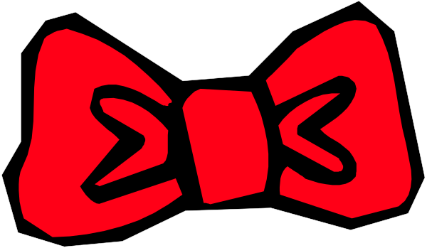 The image shows a red bow with two loops on either side of it against a black background.