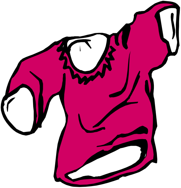 The image shows a pink shirt with two sleeves on it against a black background; there is no other content visible within this frame of reference.