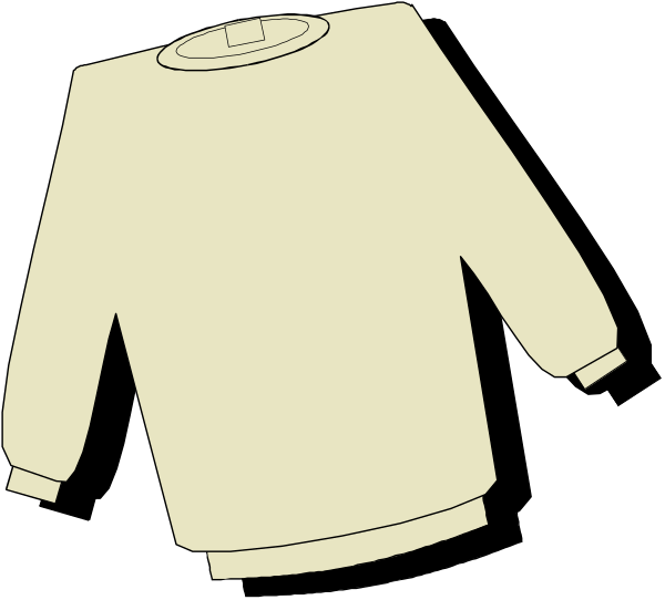 The image shows a simple line drawing of two sweaters on hangars against a black background with white outlines.