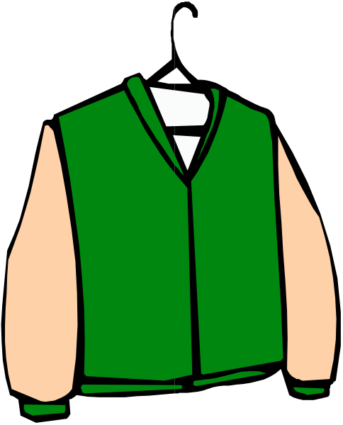 The image shows a green vest with white trim hanging on an invisible hanger against a plain background.