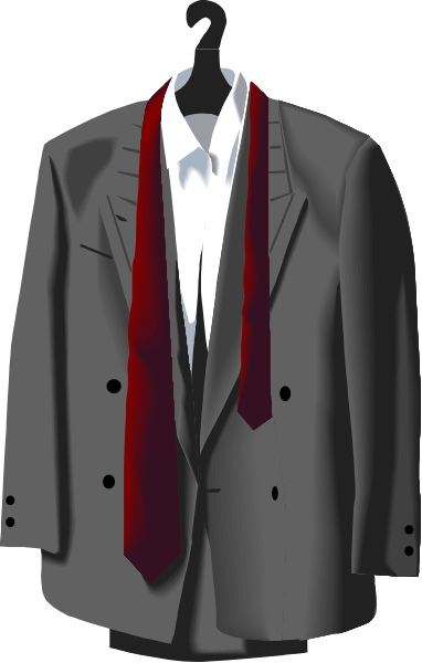The image shows a suit hanging on an invisible hanger against a plain background with no other items present.