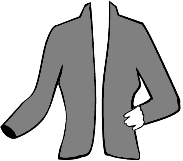 The image shows a cartoon of two coats hanging side by side with their backs to each other on what appears to be an invisible hanger against a plain background.