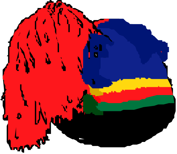 The image shows a closeup of two hats with different patterns: on top is an indistinct blue hat partially obscured by another red-haired one below it; both have colorful stripes, and there's no text present in this clip art style illustration.