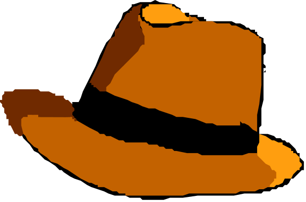 The image shows a cowboy hat with sunglasses on top of it against an orange background.