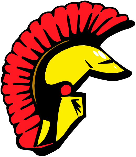 The logo of a sports team with an Indian head warrior design on top featuring red feathers around it.