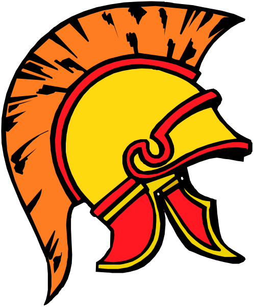 The image shows a stylized graphic of an ancient Roman helmet with spikes on top, resembling that worn by gladiators in historical depictions.