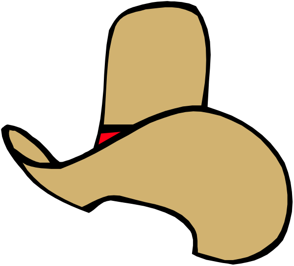 The image shows a cartoon of an animated character resembling a cowboy hat with two horns on top against a black background.