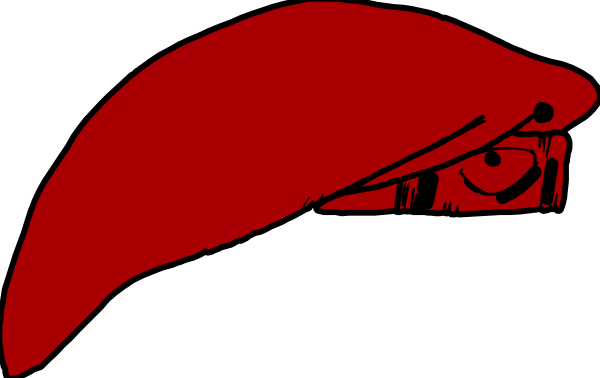 The image shows a red silhouette of an eye with eyelashes against a black background on top left corner.