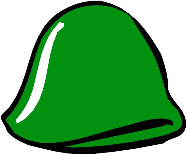 The image shows a green hard hat with an illustration of a bell next to it on what appears to be black background.