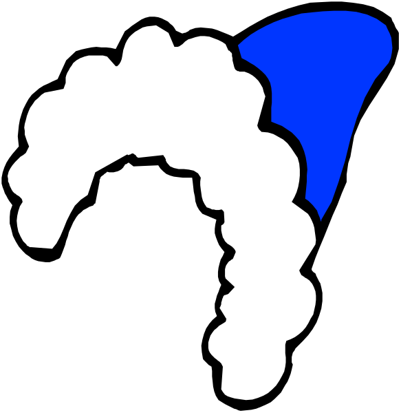 The image shows a black silhouette of an old man's head with white hair on top against a blue background to its right side; there is no text present in this clip-art illustration.