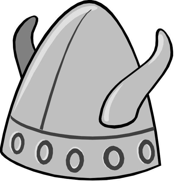 The image shows two different styles of Viking helmets: a simple helmet on top left with no additional details; and an intricate design featuring horns in bottom right corner.