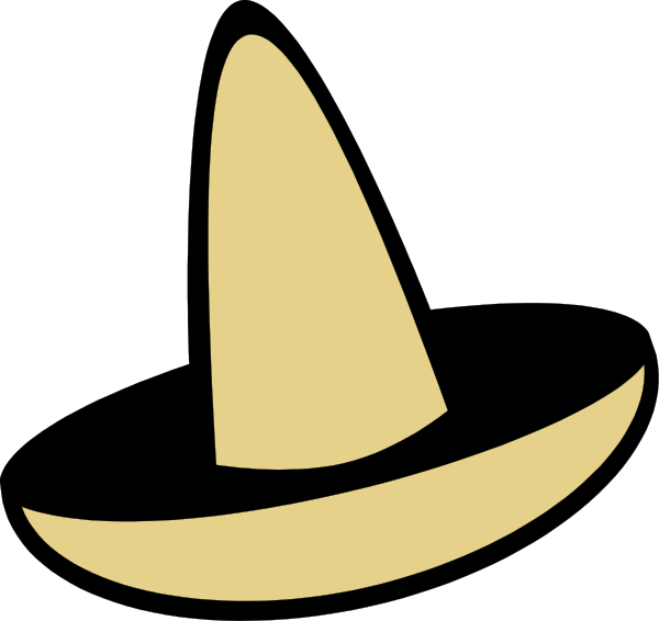 The image shows a stylized graphic of an iconic cowboy hat with two points at its top against a black background.