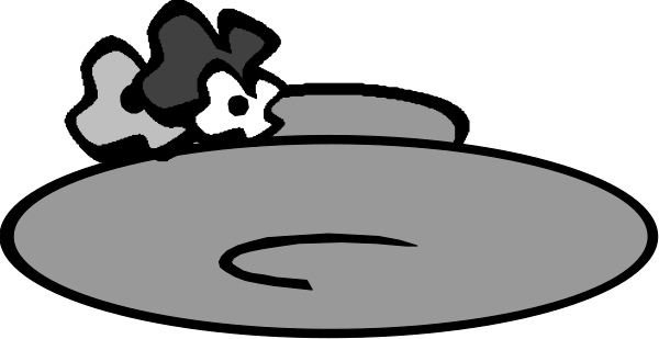 The black and white cartoon shows a dog lying on its back with an alien spacecraft above it; there is no text present in this image.