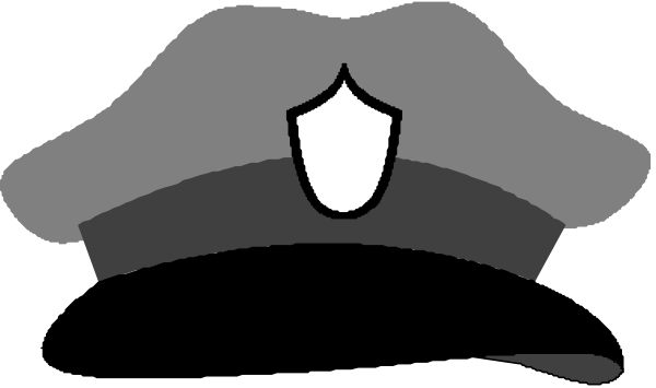 The image shows a stylized depiction of an officer's hat with what appears to be a badge on it against a dark background.