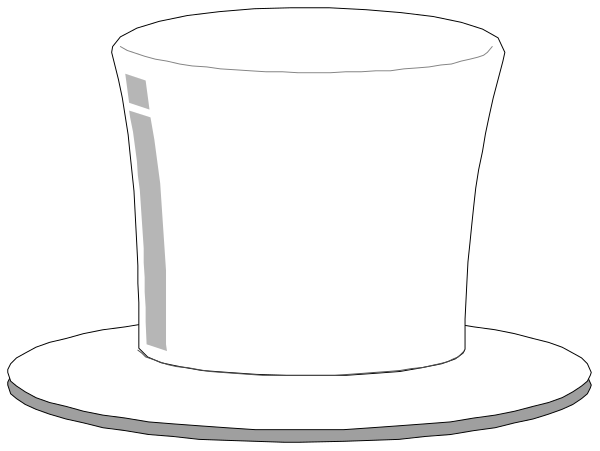 The black and white cartoon shows a top hat with two brims placed on either side of it against a dark background.