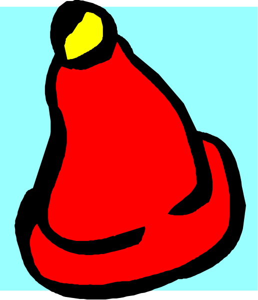 The image shows a red traffic cone with an eye drawn on it against a blue background.