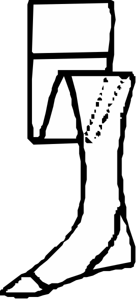 The black and white silhouette of a person's leg with an object attached to it is shown against a gray background in this small clip-art image.