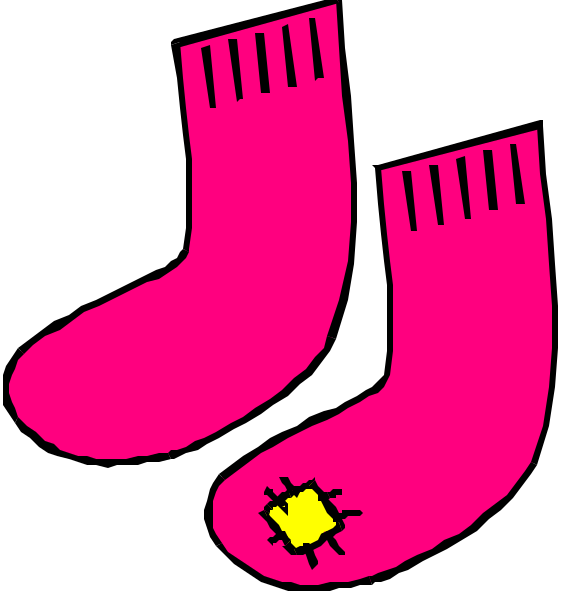The image shows two pairs of socks with a hole on each sock's toe area against different backgrounds: black for top left pair and pink for bottom right pair.