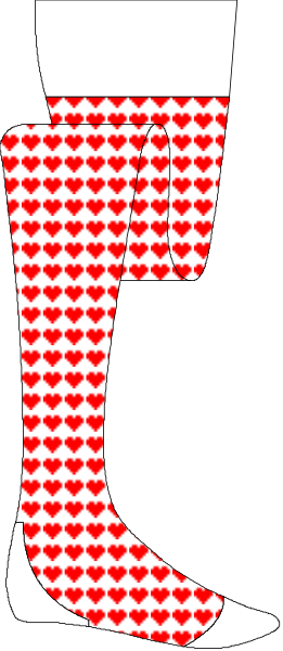 The image shows a pair of red knee socks with white hearts on them against a black background; there is no other content in this small clip-art picture.