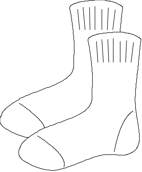 The black and white illustration shows a pair of socks with ribbed cuffs on top against a dark background.