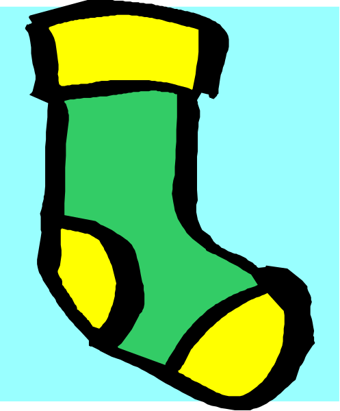The image shows a cartoon sock with three stripes of different lengths: yellow on top, green in the middle, and blue at bottom; it is hanging against a plain background.