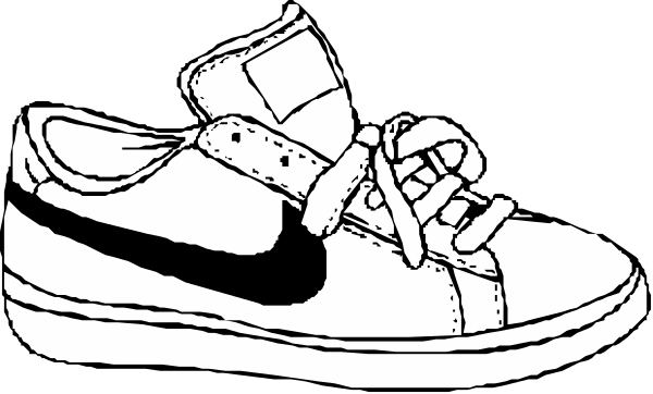 The black and white illustration shows a single shoe with laces tied around it against an unidentified background.