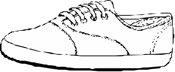 The black and white illustration shows a single shoe with laces on top of it against a plain background.