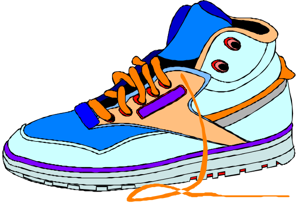 The image shows a single high top sneaker with orange laces tied around an object that appears to be a shoehorn on its side.