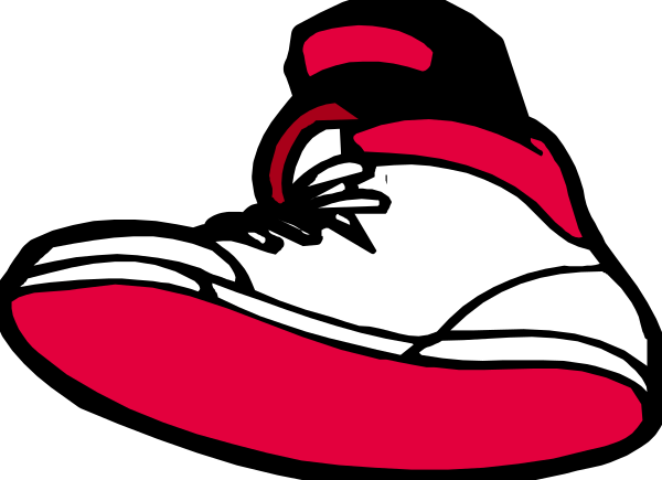 The image shows a red shoe with white laces on top of another object that is partially obscured by it; there's no text present in this clip-art illustration.