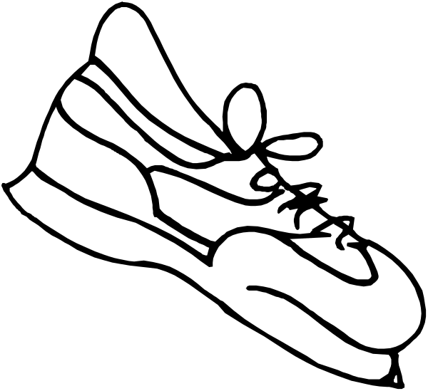 The black and white silhouette of a shoe with laces on top against an indistinct background.