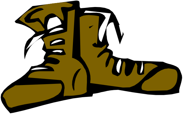 The black and white illustration shows a single brown shoe with laces on top of it lying flat against a dark background.