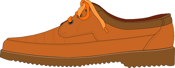 The image shows a single brown shoe with orange laces against an indistinct background.