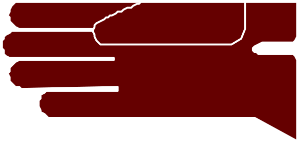 The image shows a red arrow pointing to an abstract shape that resembles a hand with fingers extended outward from what appears to be its palm area; there is no background detail provided in this clip-art representation, and it does not depict any people or animals.