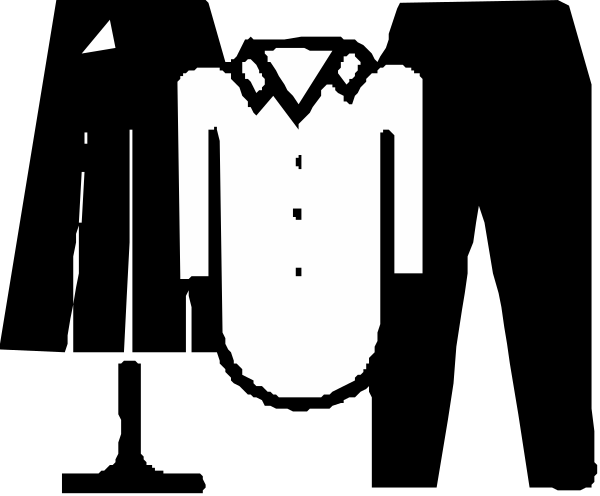 The black and white icon shows a man's torso with his head missing; he is wearing a suit jacket without buttons on it.