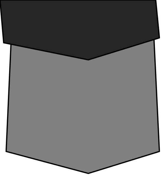 The image shows a simple graphic of two overlapping shapes resembling an envelope with flaps on top: one is black and white while the other has gray shading to suggest depth.