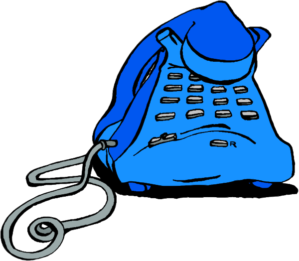 The image shows a blue corded telephone with an attached handset on its base next to it is lying down what appears to be a coiled phone cable in front of them both against a white background.