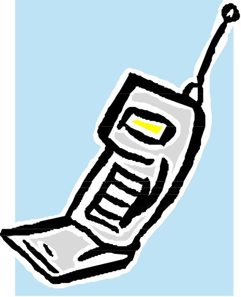 The image shows a black cell phone with an antenna hanging out of it on top of what appears to be a blue surface against a white background.